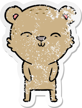 Bir insan tarafından çizilmiş mutlu çizgi film ayısının sıkıntılı çıkartması.