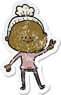 Bir insan tarafından çizilmiş mutlu, yaşlı bir kadının sıkıntılı çıkartması.