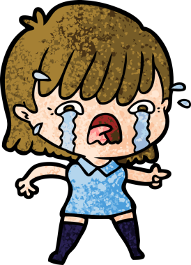 Bir insan tarafından çizilmiş ağlayan çizgi film kızı.