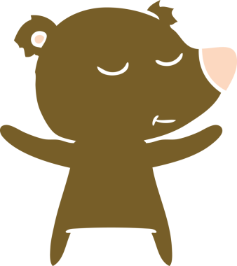 Bir insan tarafından çizilmiş mutlu düz renkli çizgi film ayısı.