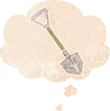 Düşünce baloncuklu çizgi film küreği grunge sıkıntılı retro desenli bir insan tarafından çizilmiş