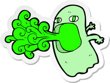 Bir insan tarafından çizilmiş komik bir hayaletin çıkartması.