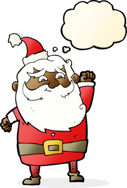 Bir insan tarafından çizilmiş düşünce baloncuklu Noel Baba çizgi filmi.