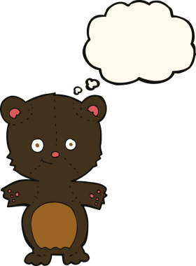 Bir insan tarafından çizilmiş düşünce baloncuğu olan siyah ayı yavrusu.