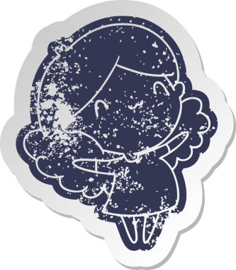 Bir insan tarafından çizilmiş sevimli bir kawai kızının sıkıntılı eski çizgi film çıkartması.