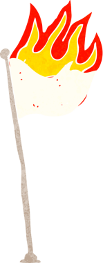 Bir insan tarafından çizilmiş direkte yanan bayrak.