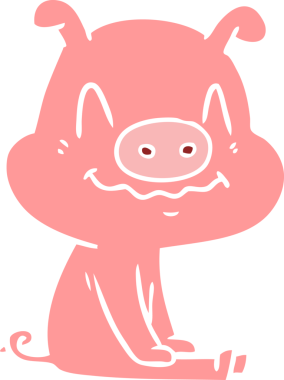 Bir insan tarafından çizilmiş düz renkli çizgi film domuzu.