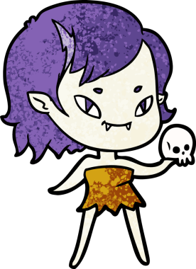 Bir insan tarafından çizilmiş kafatası olan arkadaş canlısı vampir kız.