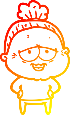 Bir insan tarafından çizilmiş mutlu, yaşlı bir kadının sıcak çizgi çizimi.