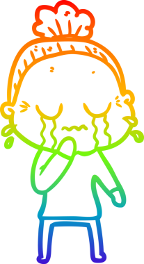 Gökkuşağı gradyan çizgi çizimi. Bir insan tarafından çizilmiş ağlayan yaşlı bir kadın.