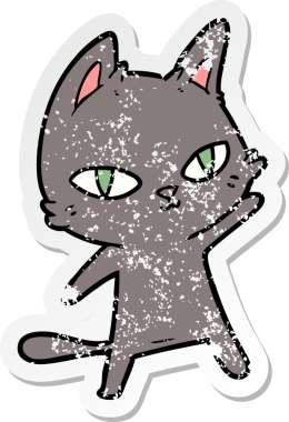 Bir insan tarafından çizilmiş karikatür kedisinin sıkıntılı çıkartması.