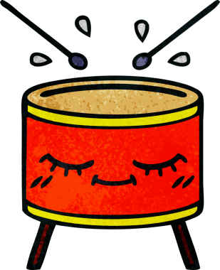 Bir insan tarafından çizilmiş eski grunge desenli davul karikatürü.