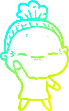 Bir insan tarafından çizilmiş barışçıl, yaşlı bir kadının soğuk çizgi çizimi.