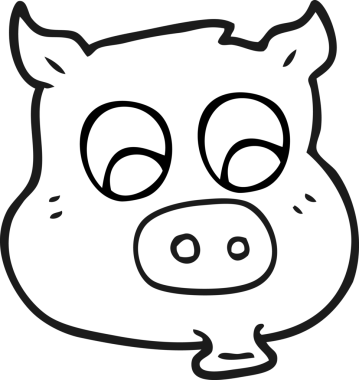 Bir insan tarafından çizilmiş siyah beyaz çizgi film domuzu.