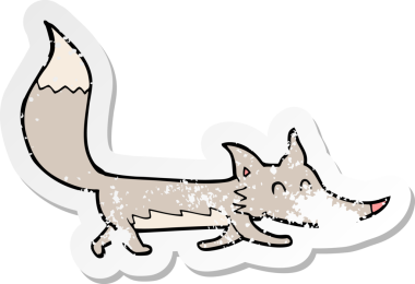 Bir insan tarafından çizilmiş küçük bir kurdun gerilmiş çıkartması.