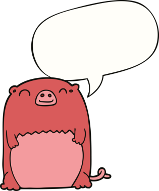 Bir insan tarafından çizilmiş konuşma balonu olan çizgi film yaratığı.