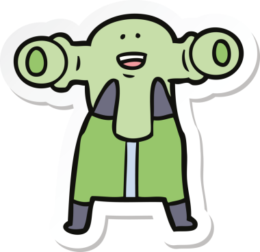 Bir insan tarafından çizilmiş dost canlısı bir uzaylı çizgi film çıkartması.