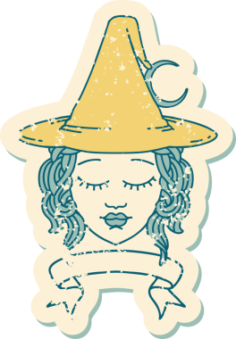 Retro Dövme Tarzı İnsan Cadı Karakteri Bir insan tarafından çizilmiş pankartıyla