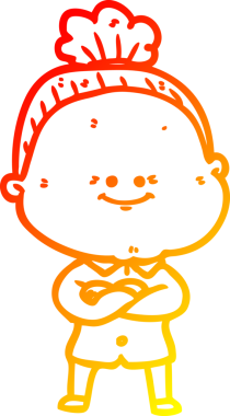 Bir insan tarafından çizilmiş mutlu, yaşlı bir kadının sıcak çizgi çizimi.