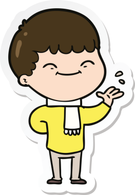 Bir insan tarafından çizilmiş mutlu bir çocuğun çıkartması.