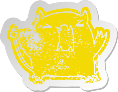 Bir insan tarafından çizilmiş sevimli bir kawaii şeytanının sıkıntılı eski çizgi film çıkartması.