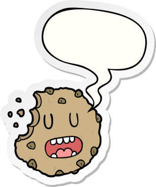 Bir insan tarafından çizilmiş konuşma balonu etiketli çizgi film kurabiyesi.