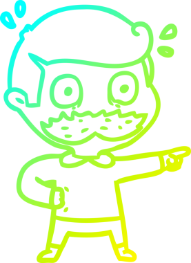 Bıyıklı bir çizgi film karakteri bir insan tarafından çizilmiş.