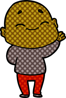 Bir insan tarafından çizilmiş mutlu kel adam çizgi filmi.