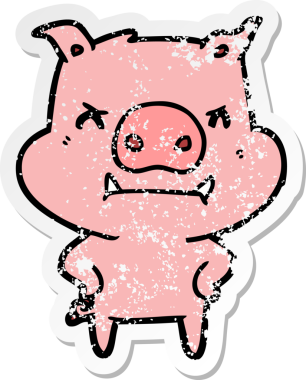 Bir insan tarafından çizilmiş kızgın çizgi film domuzunun sıkıntılı çıkartması.