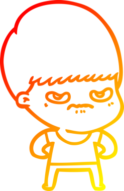 Bir insan tarafından çizilmiş kızgın çizgi film çocuğunun sıcak çizgi çizimi.