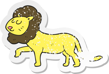 Bir insan tarafından çizilmiş karikatür aslanının geriletilmiş çıkartması.