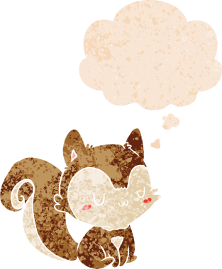 Düşünce baloncuğu olan çizgi film sincabı bir insan tarafından çizilmiş dertli retro dokuma tarzı