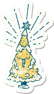 Bir insan tarafından çizilmiş eski bir dövme stili mutlu noel ağacı.