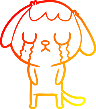 Bir insanın çizdiği ağlayan şirin bir köpeğin sıcak çizgi çizimi.