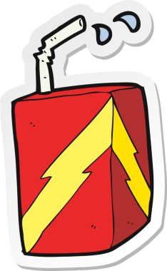 Bir insan tarafından çizilmiş karikatür meyve suyu etiketi.