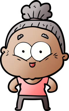 Bir insan tarafından çizilmiş mutlu yaşlı kadın çizgi filmi.