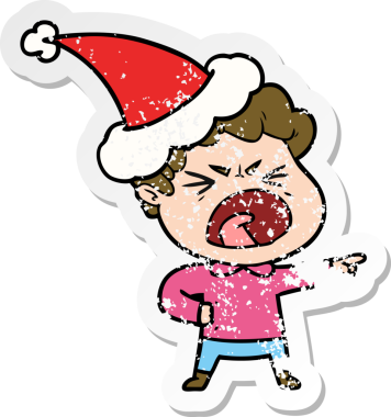 Bir insan tarafından çizilmiş Noel Baba şapkası giymiş öfkeli bir adamın çizilmiş el yazısı.