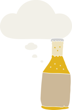 Düşünce baloncuklu çizgi film bira şişesi insan tarafından çizilmiş.