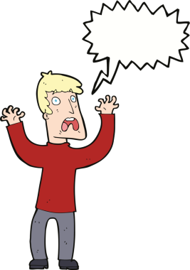 Bir insan tarafından çizilmiş konuşma baloncuğu olan korkmuş bir adam.