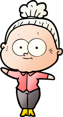 Bir insan tarafından çizilmiş mutlu yaşlı kadın çizgi filmi.