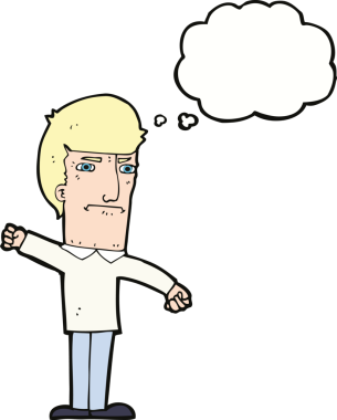 Bir insan tarafından çizilmiş düşünce baloncuğu olan kızgın bir adam.