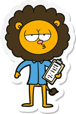 Bir insan tarafından çizilmiş canı sıkılan aslan yöneticisinin çıkartması.