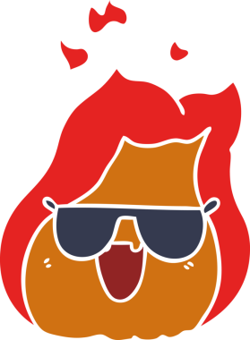 Bir insanın çizdiği gölgelerde el çizimi kawaii alevleri.