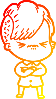 Bir insan tarafından çizilmiş, kızgın bir hipster kızın çizgi çizimi.