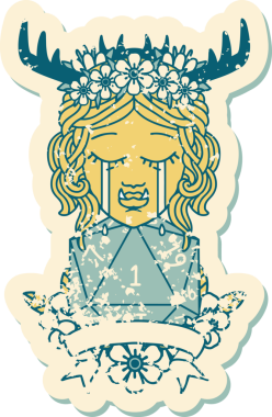 Retro Dövme Tarzı Ağlayan Ork Druid karakteri Bir insan tarafından çizilmiş doğal bir rulo