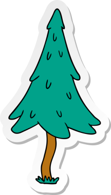 Bir insan tarafından çizilmiş ağaçlık çam ağaçlarının el çizimi karikatürü.