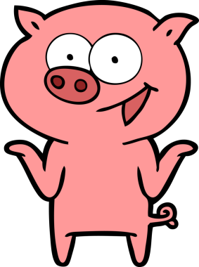 Bir insan tarafından çizilmiş tasasız çizgi film domuzu.