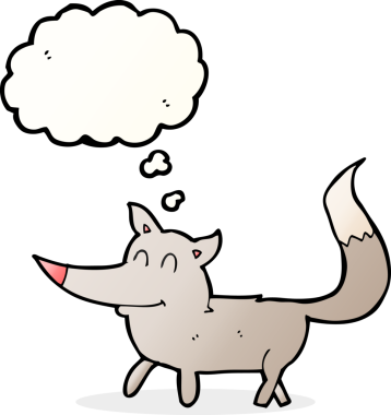 Bir insan tarafından çizilmiş düşünce balonu olan küçük bir kurt.