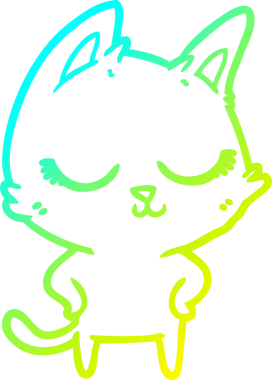 Bir insan tarafından çizilmiş sakin bir çizgi film kedisinin soğuk eğim çizgisi.