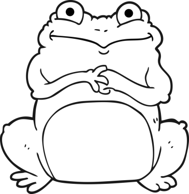 Bir insan tarafından çizilmiş siyah beyaz çizgi film komik kurbağa.